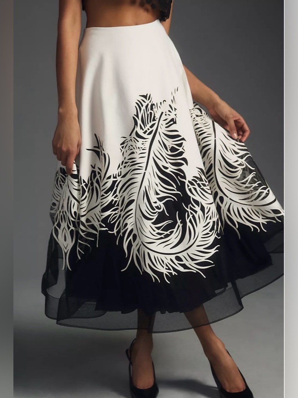 Geisha Designs Feather Tulle Maxi Skirt High Waist A-Line Black White Size XS - Picture 12 of 12